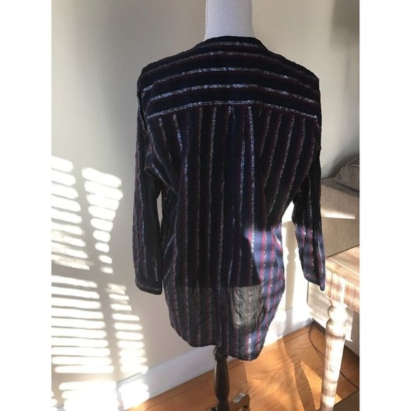 J Crew Metallic Stripe Popover Top Blouse Size 6 - Picture 9 of 11